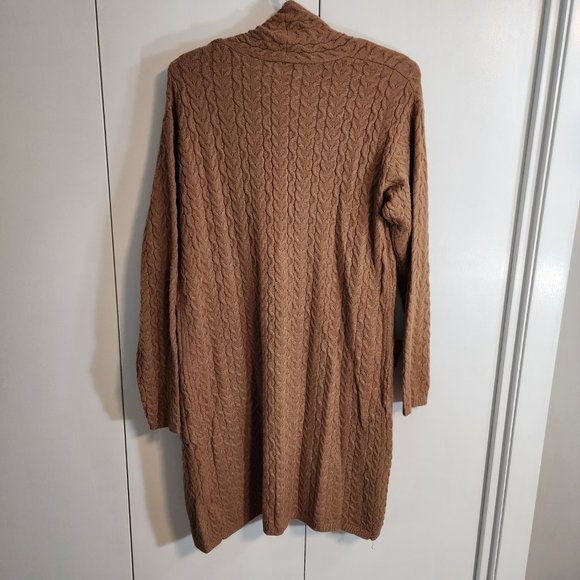 T Tahari Knee Length Brown Cable Knit Cardigan Sweater | Size Med - Picture 2 of 8